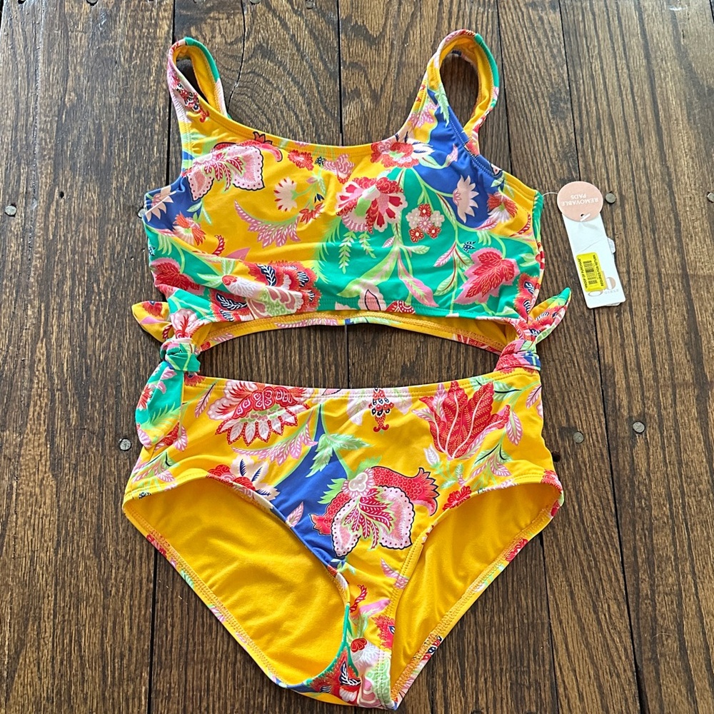 GB Girls Yellow Floral Kids Swim One Piece